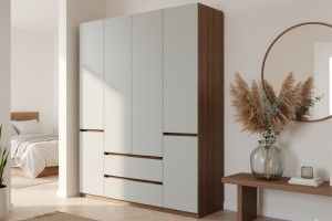 MADERA Kleiderschrank 180 cm Grau / Nussbaum, moderner Schlafzimmerschrank Deine Möbel