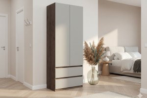 MADERA Kleiderschrank 90 cm Grau / Nussbaum, moderner Schlafzimmerschrank Deine Möbel