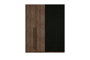 VASSA Kleiderschrank 180 cm Schwarz / Nussbaum, Schlafzimmerschrank mit viel Stauraum Deine Möbel