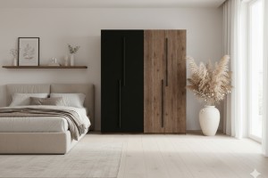 VASSA Kleiderschrank 180 cm Schwarz / Nussbaum, Schlafzimmerschrank mit viel Stauraum Deine Möbel