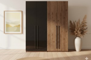 VASSA Kleiderschrank 180 cm Schwarz / Nussbaum, Schlafzimmerschrank mit viel Stauraum Deine Möbel