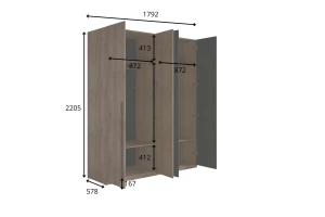 VASSA Kleiderschrank 180 cm Schwarz / Nussbaum, Schlafzimmerschrank mit viel Stauraum Deine Möbel