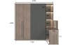 Detaillierte Maße und Abmessungen für Kleiderschrank-Kombination mit Schreibtisch.