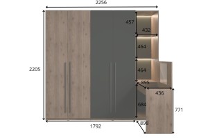 VASSA Kleiderschrank 180 cm mit Schminktisch und Regal in Schwarz / Nussbaum, Schlafzimmerschrank mit viel Stauraum Deine Möbel