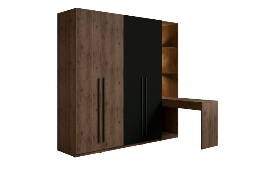 VASSA Kleiderschrank 180 cm mit Schminktisch und Regal in Schwarz / Nussbaum, Schlafzimmerschrank mit viel Stauraum Deine Möbel