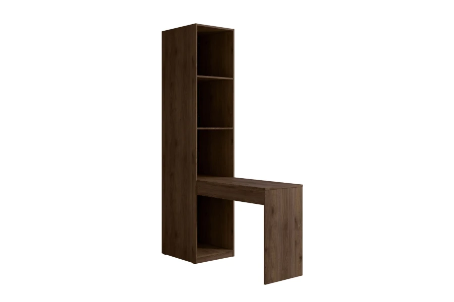 Schreibtisch-Element mit Regalen in dunkler Holzoptik, ideal als Ergänzung zum Schrank.