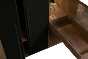VASSA Kleiderschrank 180 cm mit Schminktisch und Regal in Schwarz / Nussbaum, Schlafzimmerschrank mit viel Stauraum Deine Möbel