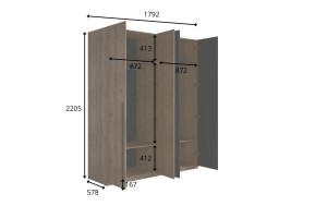 VASSA Kleiderschrank 180 cm mit Schminktisch und Regal in Schwarz / Nussbaum, Schlafzimmerschrank mit viel Stauraum Deine Möbel