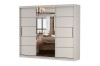 Moderner Schiebetürenschrank in Beige mit Spiegelfront für Schlafzimmer.