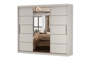 ALASKA 250 cm Kleiderschrank großer Schwebetürenschrank mit Spiegel moderner Schlafzimmer-Schrank in Weiß matt oder Kaschmir mit viel Stauraum Deine Möbel