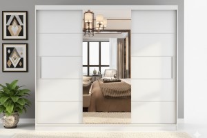 ALASKA 250 cm Kleiderschrank großer Schwebetürenschrank mit Spiegel moderner Schlafzimmer-Schrank in Weiß matt oder Kaschmir mit viel Stauraum Deine Möbel