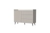 Modernes Sideboard in Beige mit vertikalen Rillen und eleganten schwarzen Beinen.