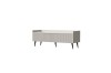 Helles TV-Lowboard in Beige mit Rillenstruktur und eleganten schwarzen Beinen.