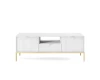 Weißes TV-Lowboard mit Rillenoptik und eleganten goldenen Metallbeinen