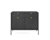 Elegantes schwarzes Sideboard mit Riffelfront und schmalen goldenen Griffen.