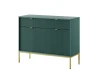 Modernes grünes Sideboard mit vertikal geriffelter Front und eleganten goldenen Füßen.