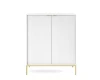 Elegantes Highboard in Weiß mit vertikaler Riffelung und goldenen Metallfüßen.