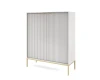 Weißer Design-Schrank mit Rillenfront und goldenen Details in der 3/4 Ansicht.