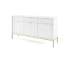 Perspektivische Ansicht eines weißen Sideboards mit Riffeldekor und Goldgestell.