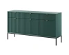 Sideboard in Grün mit Rillenstruktur und schwarzen Beinen, perspektivische Ansicht.