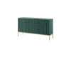 Perspektivische Ansicht eines petrolgrünen Sideboards mit strukturierter Riffelfront.