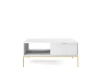 Weißer Couchtisch mit Rillenfront und goldenen Metallfüßen, minimalistisches Design für das Wohnzimmer.