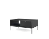Seitenansicht eines minimalistischen schwarzen Couchtisches mit elegantem Lamellendesign.