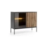 Seitliche Ansicht des Sideboards mit Design-Lamellen und schwarzen Beinen