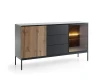 Seitenansicht des modernen Sentio Sideboards in Schwarz und Eiche-Optik.