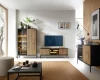 Elegantes Wohnzimmer-Set mit TV-Lowboard und Vitrine in Schwarz und Holz-Optik.