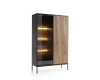 Moderner Design-Schrank in Schwarz und Eiche mit beleuchtetem Glasteil