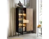 Geöffnete Design-Vitrine mit Glasfront und beleuchteten Einlegeböden.