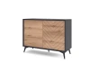 Modernes Sideboard in Eiche und Schwarz mit dekorativem Fischgrätenmuster an der Front.
