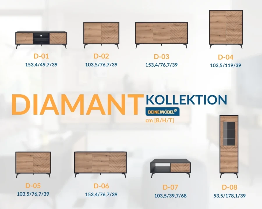 Diamant Kollektion Möbel Übersicht mit Lowboards, Sideboards und Vitrinen von DeineMöbel24.