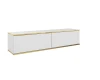 Hängendes Lowboard in Weiß mit eleganten Goldakzenten an Ober- und Unterkante.