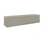 Graues hängendes Lowboard mit goldener Umrandung und gerippter Front, isoliert.