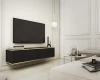 Stilvolles schwarzes Lowboard hängend mit Goldakzenten in luxuriösem Wohnzimmer-Ambiente.