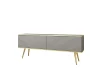 Graues Sideboard mit geriffeltem Design und goldenen Metallfüßen vor weißem Hintergrund