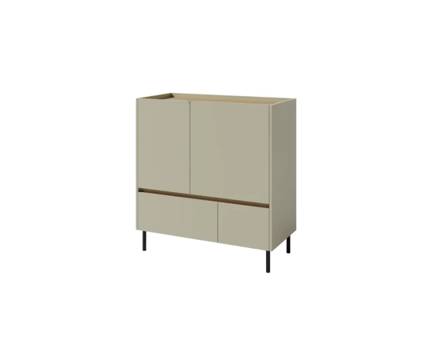 Elegante Libu Kommode in Khaki mit zwei Türen und Schubladen für modernes Wohnen.