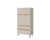 Elegantes Highboard in Beige mit Türen, Schubladen und schwarzen Füßen.
