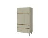 Moderner Mehrzweckschrank in Beige mit Holz-Details und viel Stauraum.