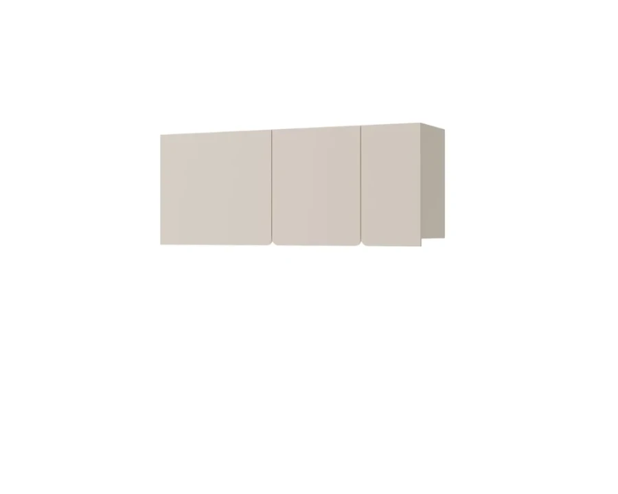 Minimalistischer beiger Hängeschrank mit drei Türen für zusätzlichen Stauraum an der Wand.