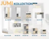 Übersicht der Jumi Möbel-Kollektion mit Maßen für Kleiderschrank, Kommode, Bett und Schreibtisch.