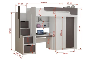 ARTHUR 90x200 Weiß + Grün Hochbett Funktionsbett Etagenbett mit Schreibtisch, Schrank und Treppe Deine Möbel