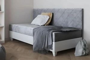 ARTHUR 90x200 Weiß + Velour Amber 802 Grau Hochbett Etagenbett Funktionsbett mit Couch Sofa LgII Deine Möbel