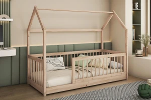 GINA 90x200 Kiefer Hausbett Einzelbett Kinderbett Bodenbett aus Massivholz Deine Möbel