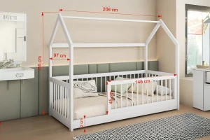 GINA 90x200 Grau Hausbett Einzelbett Kinderbett Bodenbett aus Massivholz Deine Möbel