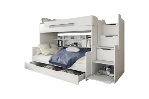 HANNA 90x200/120x200 Weiß Etagenbett Funktionsbett mit Treppe Deine Möbel