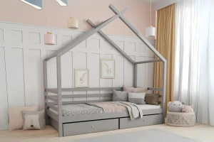 MOON 140x200 Beige Hausbett Einzelbett mit Schubladen Deine Möbel