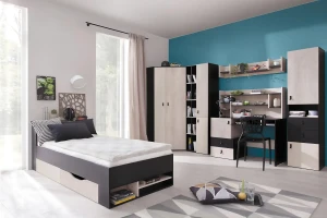 PETRA P14 90x200 Schwarz + Eiche + Beige Kinderbett Einzelbett mit Schubladen Deine Möbel